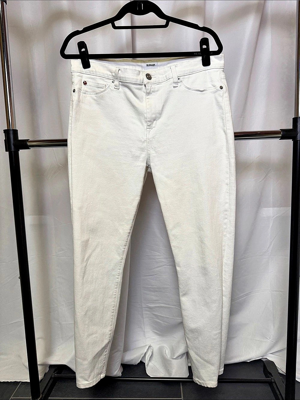 Hudson women’s Midrise Nico Super Skinny Ankle Jeans White Waist 32